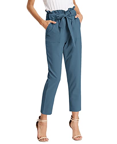 Women Slim Lightweight Work Pants Fit High Waist Ankle Suit Pant Blue Haze S