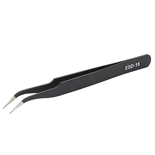 2PCS Stainless Steel Curved Tweezers Repair Tool Kit ESD-15 Anti-Static Precision Tweezers Maintenance Tools(Black)