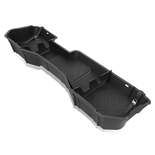 Auto Dynasty Rear Under Seat Tool Cargo Storage Box Organizer Tray Compatible with Chevy Silverado GMC Sierra 1500 2500HD 3500HD Crew Cab Pickup 2007-2019, Lightweight Design, Glossy Black