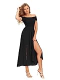 Floerns Women's Boho Floral Print Off Shoulder Split Long A Line Dress A Solid Black M