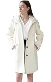 SAUKOLE Women's Elegant Wool Blend Pea Trench Coat Mid-Long Winter Hooded Dress Outwear Jacket Beige