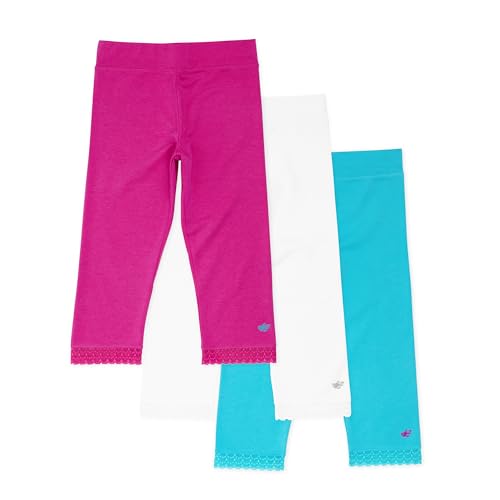 Lucky & Me Girls Leggings, Capri Length with Lace Trim and Wide Waistband, Jada 3 Pack Bright Size 9-10 Years