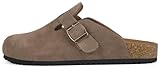 Intini Suede Clogs for Mens Womens Leather Clogs Adjustable Buckle Cork Footbed Home Slippers Sandals Brown