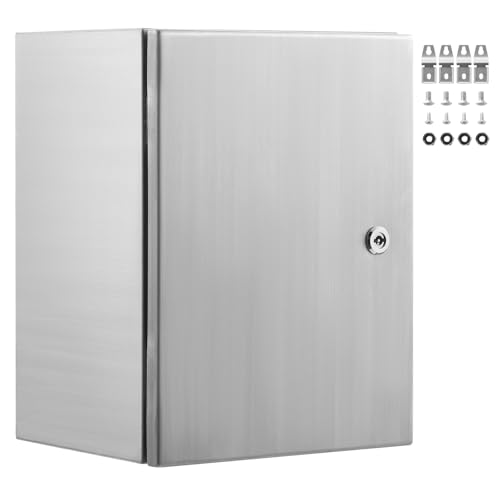 Happybuy 24"x20"x8" Steel Electrical Enclosure Box, 304 Stainless Steel, IP66 Waterproof, Wall-Mounted Outdoor Junction Box with Mounting Plate, Hinges & Lock