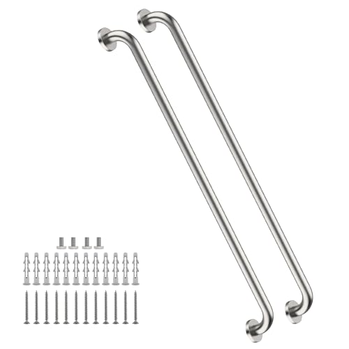 2 Pack 40 Inch Shower Grab Bars Satin Brushed Nickel, ZUEXT SUS304 Stainless Steel Bathroom Shower Balance Bar, Safety Hand Rail Support,Handicap Elderly Senior Assist Bath Grab Handle(1.25" Diameter)