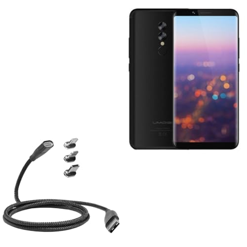 BoxWave Cable Compatible with Umidigi S2 Lite - MagnetoSnap PD AllCharge Cable (100W), Magnet Charging Braided USB Type-C Micro - Jet Black