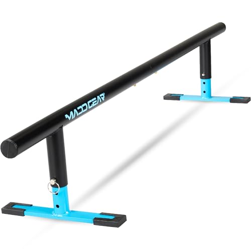 Madd Gear Round Grind Rail for Scooters, Skateboards, Inline Skates – 55" Long, 3-Step Adjustable Height – Durable Heavy-Duty Construction (Blue)