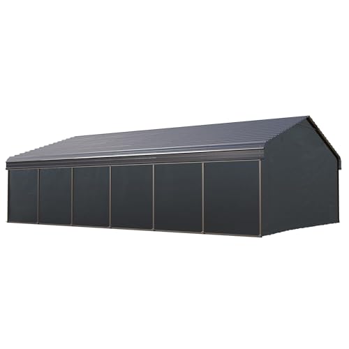 GREEN PARTY 20 x 30 ft Metal Carport Kits with Galvanized Steel Roof & Removable Sidewalls, Heavy Duty Metal Carport Canopy, Outdoor Car Tent Metal Garage Shelter for 2 Car, SUV, Truck and Boats, Gray