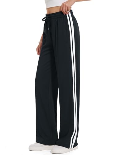Tapata Women's 34" Inseam Tall Track Pants Loose Straight Leg Jogging Sweatpants Warm-Up Sports Athletic Running, Black, L