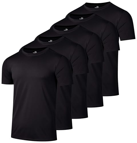 5 Pack Men’s Active Quick Dri Dry Fit Crew Neck T Shirts Athletic Running Gym Workout Short Sleeve Tee Tops Camisas para Hombres Summer