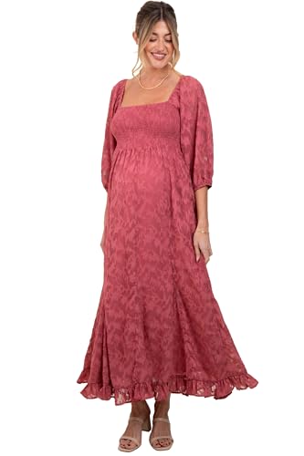 PinkBlush Mauve Textured Overlay Smocked Ruffled Hem Maternity Maxi Dress