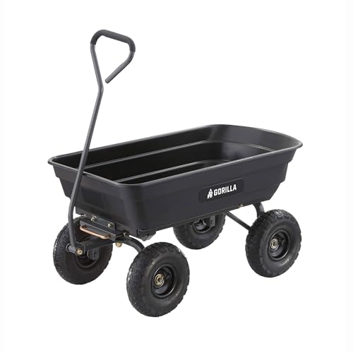 Gorilla Carts Heavy Duty Poly Utility Dump Wagon Garden Cart w/ Pneumatic Tires, 4 Cu Ft - 600 lb Capacity Outdoor Wheelbarrow for Yard, Landscaping & Gardening