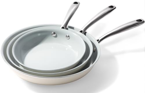 Cookware Ceramic Nonstick Frying Pans: 3Pieces Non Stick Skillet 8 9.5 11 Inches - Healthy Egg Fry Pans - Free of PTFE,PFOA,PFAS