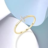 Santuzza 10K Yellow Solid Gold Cross Shape Ring Genuine Diamond Simple Dainty Ring for Women (8)