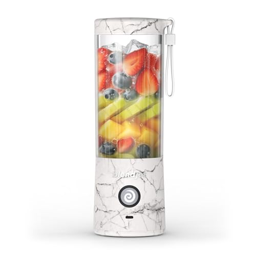 BlendJet Portable Blender for Smoothies & Shakes - 16oz, 3 Speeds, USB-C Rechargeable, Self Cleaning, Mini Travel Blender with Stainless Steel Blade (White Marble)