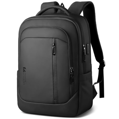 HEROIC KNIGHT Travel Laptop Backpack, Anti Theft Business Laptops Backpack with USB Charging Port, Water Resistant College Computer Bag Rucksack Gift for Men Women Work Fits 17 Inch Notebook-Black