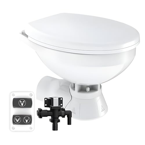 SEAFLO 12V Quiet Flush Electric Marine Toilet/Head, Freshwater (Regular) - Soft Close Seat, Single Button Flush Switch Panel, Built-In Macerator, For Boat/Yacht, CE & RoHs Certified, 4 Year Warranty!