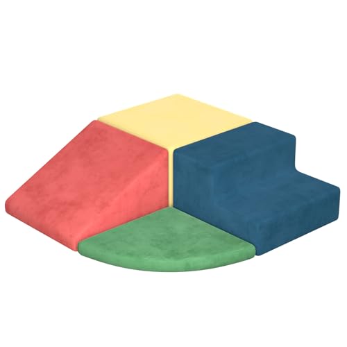 CMFYDAILY 4 Piece Foam Climbing Blocks, Velvet Fabric Soft Play Set Large Baby Climbing Gym Indoor Climbing Toys for Toddlers 1-3 Inside