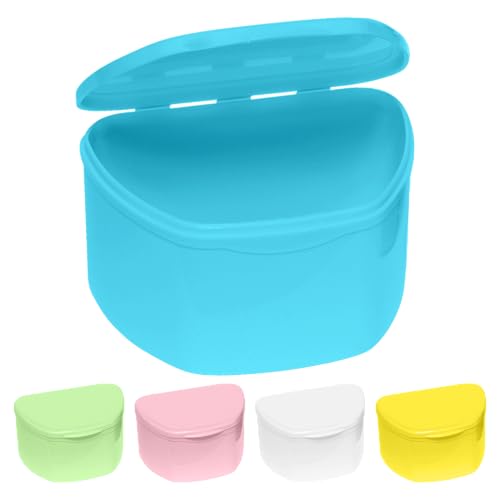 Denture Cases 5 Color Pack - Dental Box For Artificial Teeth, Mouth Guard, Night Guard, Gum Shields, Retainer - Denture Bath Container for Women and Men - Travel Denture Cup by PlastCare USA