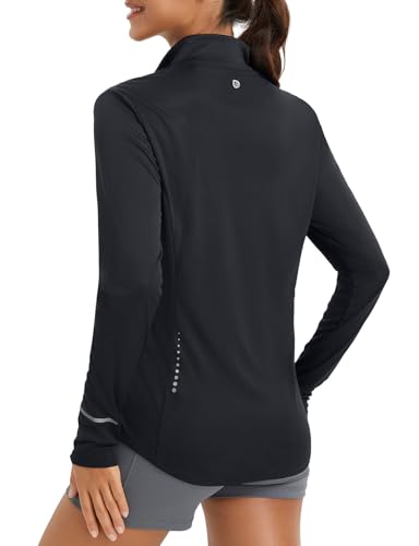 baleaf Women's Athletic Jacket Sun Protection Running Lighteight Full Zip Long Sleeve Shirts UPF 50+ Pockets Black M