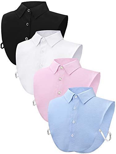 Syhood 4 Pcs Fake Collar Detachable False Dickey Collar Half Shirts Round for Women Outfits(Cotton,Oxford Cloth,White,Black,Pink,Blue)