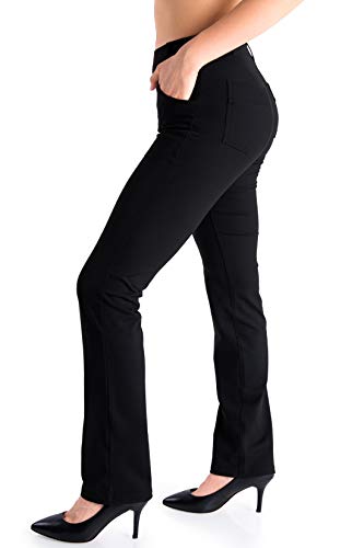 Yogipace,4 Pockets/Belt Loops,Petite Women's Straight Leg Yoga Dress Pant Work Pants Office Slacks,27",Black,Size XS
