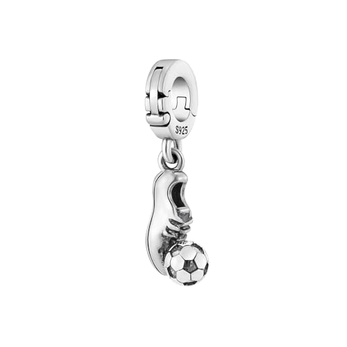 Soccer Ball Cleats Sport Open Clasp Clip On Pendant 925 Sterling Silver Charm For Pandora & Other Charm Bracelets/Necklaces