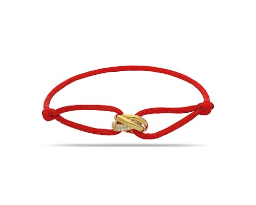 TRINITY BRACELET - LIMITED EDITION DIAMOND SERIES -18K Gold Filled Designer, high-end Silk Cord Bracelet. PROMISE BRACELET for a meaningful gift! (Red, Gold)