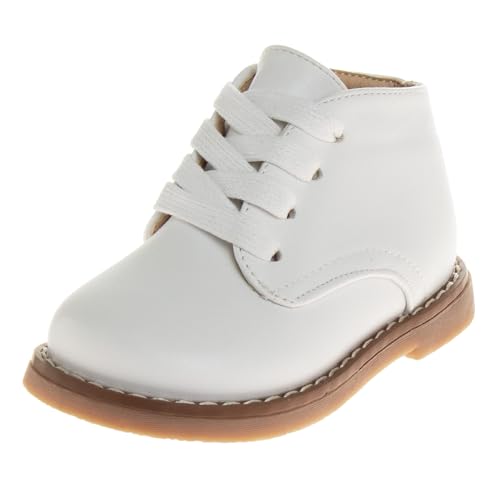 Josmo Baby Boys Girls Unisex Walking Shoes First Step Walker - Lightweight Synthetic Dress Boots Non-Slip Bottom High top - White (Size 3 Infant)