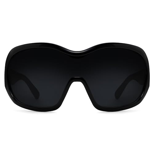 Oversized Trendy Wrap Around Sunglasses for Women Men - Cool Concert Black shades 2000s Retro Round Big Shield Glasses