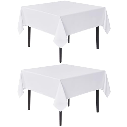 sancua White Square Tablecloths 85x85 Inch, 2 Pack - Fabric Table Cloth for Square or Round Tables, Washable Polyester Table Cover for Outdoor Party, Birthday, Buffet, Resturant