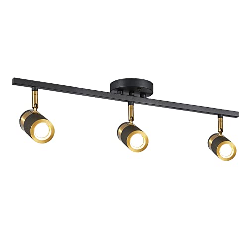 Fulesi 3-Light Track Lighting Black Ceiling Spot Lighting with Rotatable Light Head & GU10 LED Bulbs, Indoor Adjustable Spotlight Fixtures for Living Room Hallway Studio (Black)