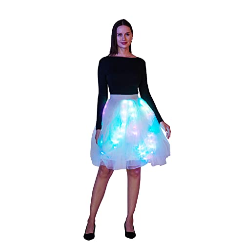 LED Tulle Skirt – Womens Multicolored LED Tutu Light Up Skirt for Rave, Festival, Party