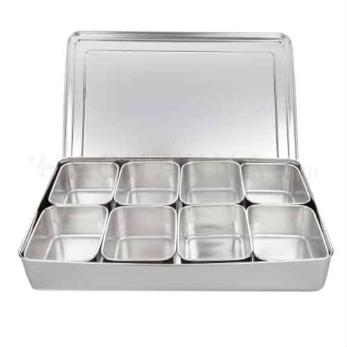 Xarra - Japanese Mini Container, Stainless Steel Yakumi Mise En Place Box, Multi Compartment Set For Food, Herbs, Seasoning and Spices (8 Compartment)