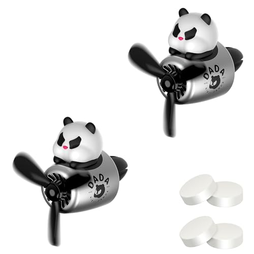 2PCS Cute Pilot Panda Car Air Fresheners, Little Panda Car Diffuser Air Condition Vent Clip, Rotating Propeller Automotive Air Outlet Fan with 4 Packs Replacement Tablets