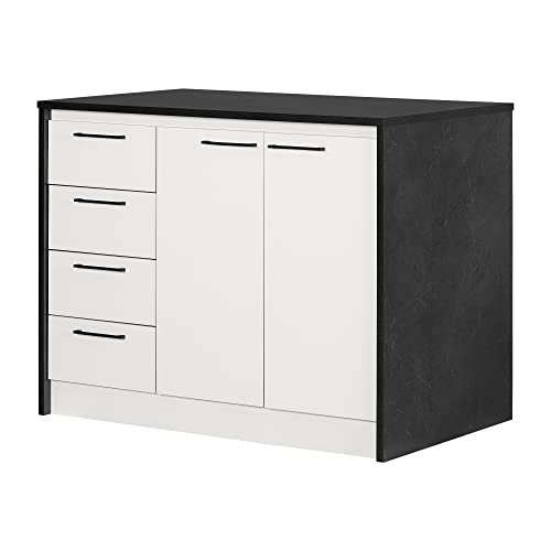 South Shore Myro Kitchen Island, Faux Black Stone and White