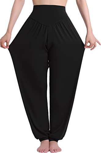 HOEREV Super Soft Modal Spandex Harem Yoga/Pilates Pants Black, Medium