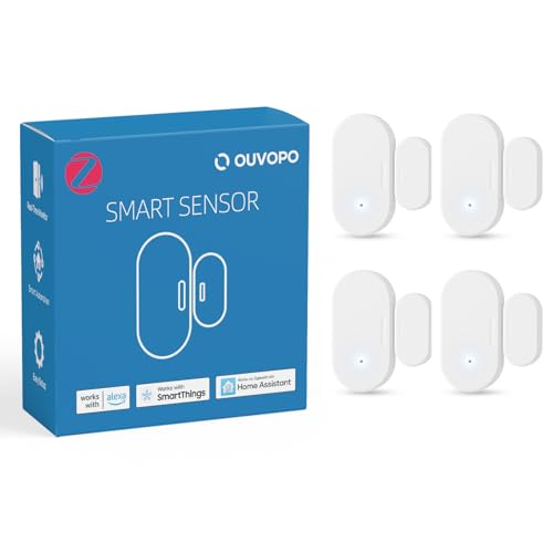 OUVOPO Zigbee Door Sensor 4 Pack, Mini Smart Door Sensor, Home Automation, Kid Safety, Work with Alexa, SmartThings, Home Assistant, Aeotec, Hubitat, Homey with Build-in Zigbee Hub, Hub Required