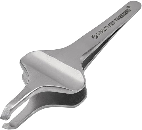 World's Best Tweezers Diamond Butterfly Tweezers - Wide Grip Slant Tip Precision Tweezers for Eyebrow, Facial & Ingrown Hair Removal - Perfectly Aligned Tool for Women&Men - Silver Stainless Steel