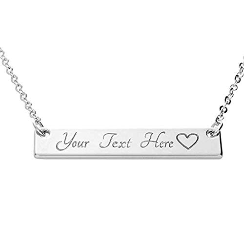 925 Sterling Silver Personalized Bar Pendant Necklace Engraved Any Name Letter Symbols Necklace (Silver (Gold plated copper))