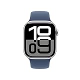 Apple Watch Series 10 [GPS 42mm case] Smartwatch with Silver Aluminium Case with Denim Sport Band - S/M. Fitness Tracker, ECG App, Always-On Retina Display, Water Resistant