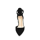 DREAM PAIRS Women's ANNEE-W Chunky Closed Toe Low Block Heels Dress Pointed Toe Ankle Strap Wedding Pump Shoes, Size 9, Black Nubuck