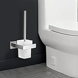 FVITA Toilet Brush Wall Mounted Toilet Bowl Brush and Holder Glass Toilet Brush Holder for Bathroom Square Brushed Nickel