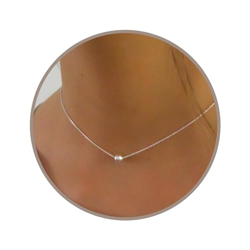 Annika Bella 925 Sterling Silver Ball Bead Choker Necklace for Women, Short Charm Necklace for Her, Dainty Everyday Jewelry (925 Sterling Silver