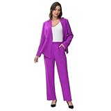 Lamgool Women's Suit Outfits Set 2 Piece Ruffle Blazer with Pants Suit Set Long Sleeve Business Casual (Purple, Large)