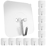 GLUIT Adhesive Wall Hooks for Hanging Heavy Duty 22 lbs Hooks for Walls No Damage, Towel Sticky Clear Hooks, Waterproof, Home, Bathroom, Kitchen, Office, and Outdoor 12 Pack