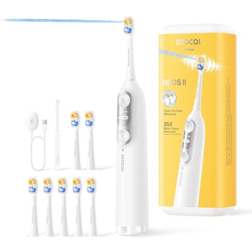 Soocas NEOS II - Electric Toothbrush with Water Flosser, Sonic Electric Toothbrush for Adults, Cordless Flossing Toothbrush, 100% Plaque Removal, 30-Day Battery Life, Pearl White