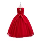 Glamulice Classic Red Dresses for Girls Long A Line Wedding Bridesmaid Pageant Dress Tulle Rhinestone Party Gown Little Girl Holiday Elegant Princess Vintage Dance Formal Ball Gown Christmas Red 7 8