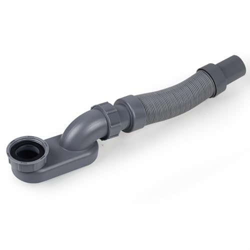 Flexible Freestanding Tub Drain Kit, Low Profile Flat P Trap for 1 1/2" Bathtub & Shower Drain Pipe, Easy Install, Fits Freestanding Bath Tubs, PVC Drain Hose Included