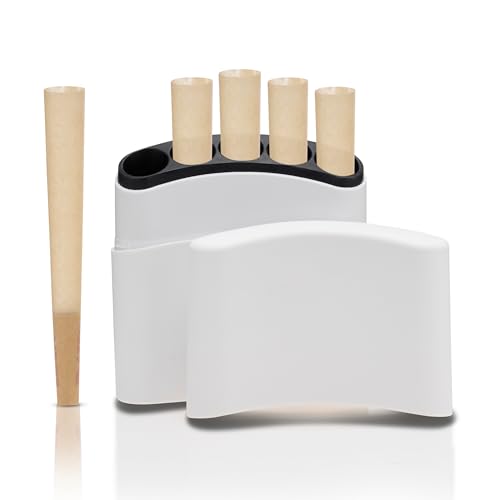 The Smoke Flask, Pre Roll Case, Smell Proof Container Box for Cones Rolling Papers. Holds 5 Pre Rolled Cones 1 1/4. Cigarette Case Cigar Holder. Smoking Accessories (White)